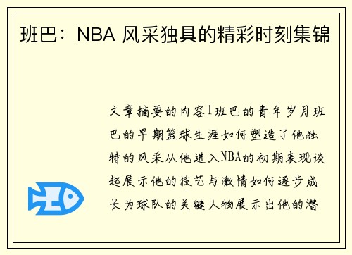 班巴：NBA 风采独具的精彩时刻集锦